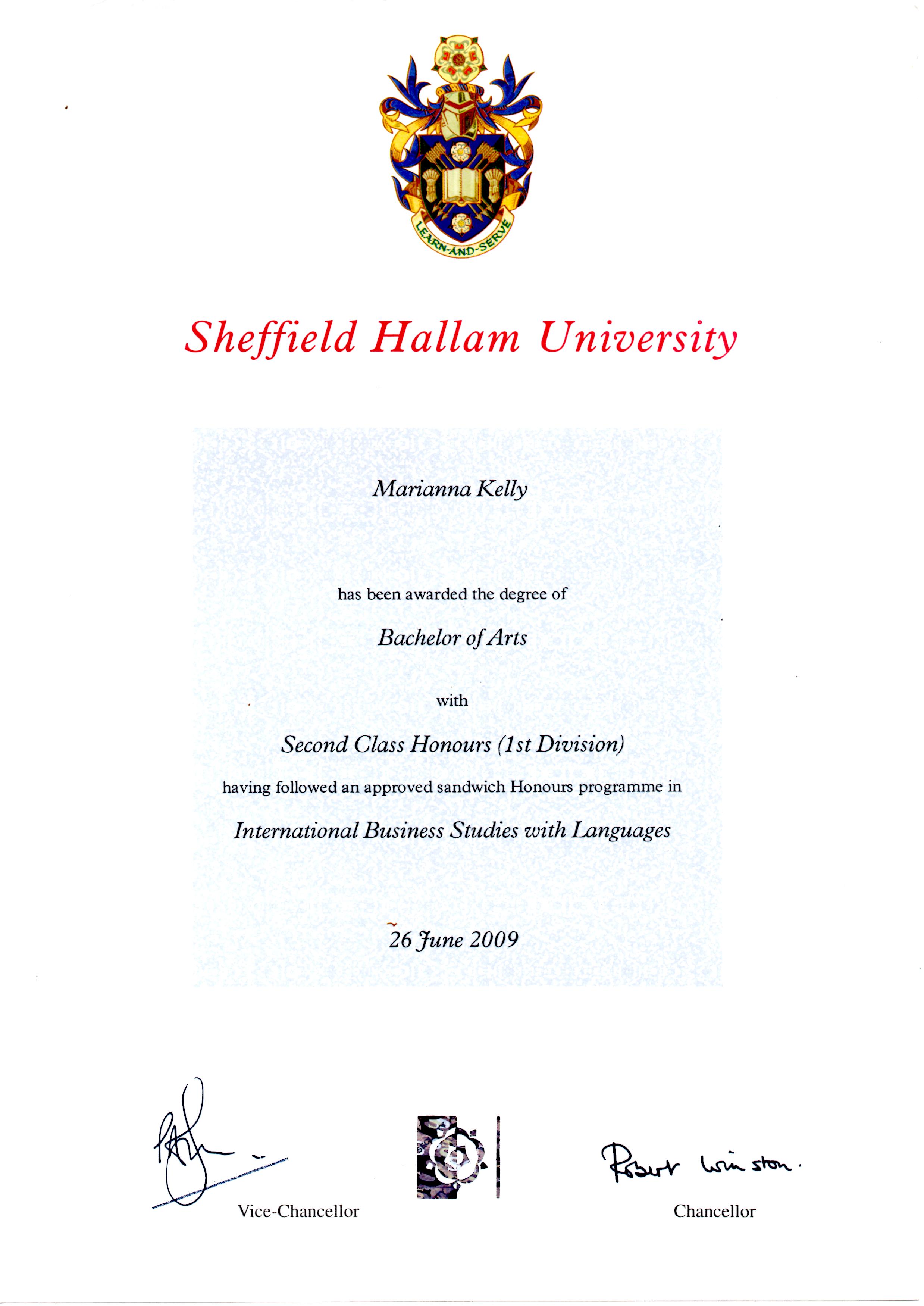 Certificate BA International Business Studies with Languages M_Kelly