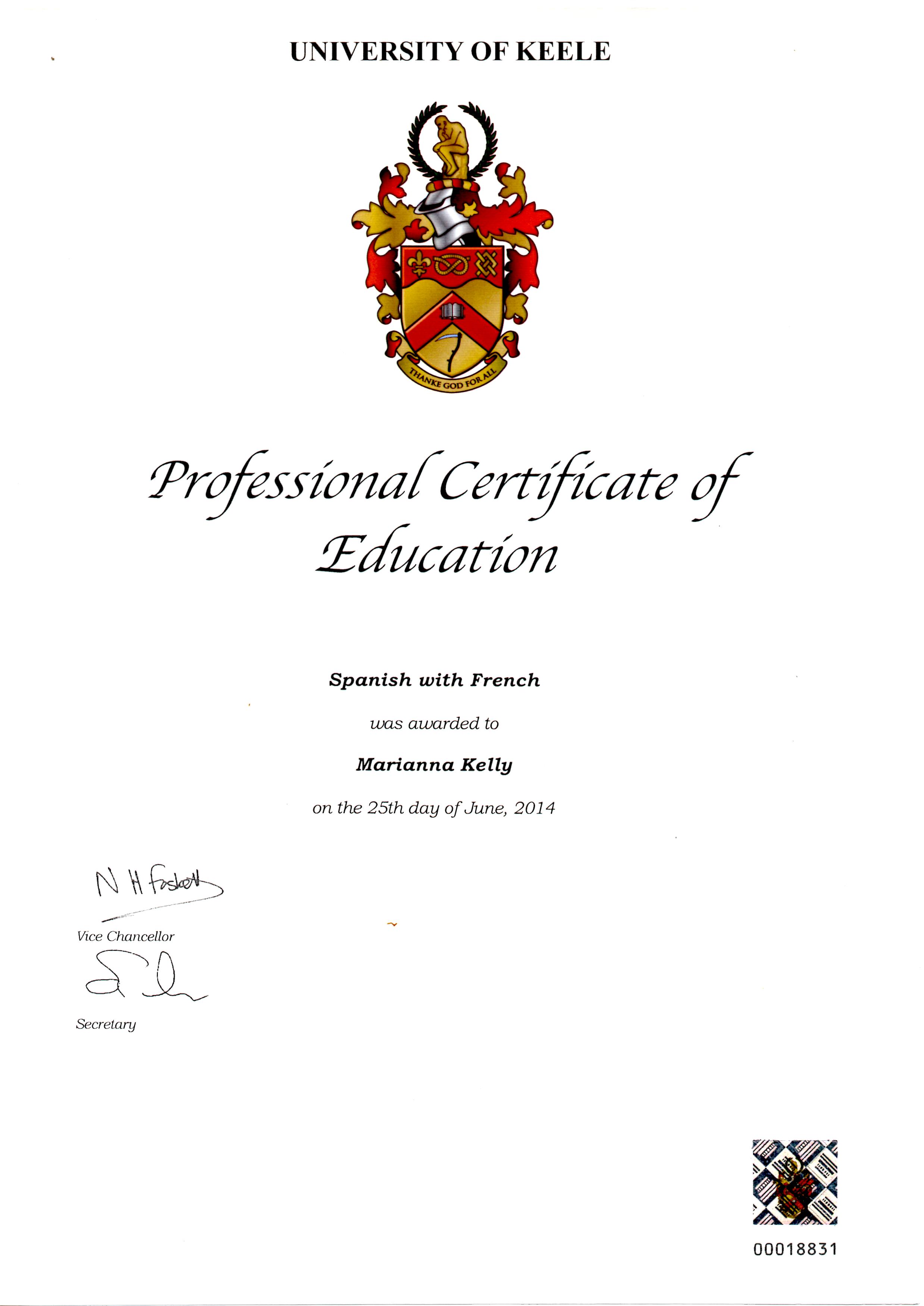 Professional Certificate of Education M_Kelly